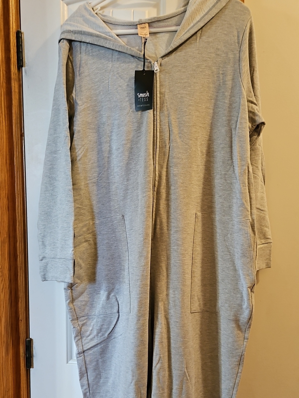 Smash + Tess Heather Gray Zip-Front Hooded Jumpsuit